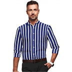 Generic Men's Cotton Blended Striped Full Sleeve Shirt (White-Blue)