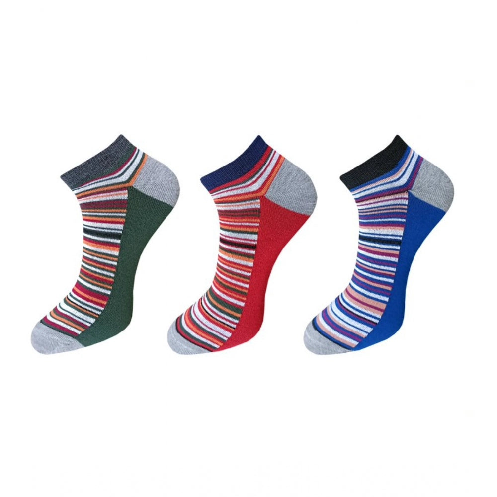 Generic 3_Pair Set Unisex Casual Cotton Striped Ankle Length Socks (Multicolor)