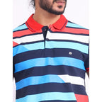 Generic Men's Casual Cotton Printed Polo Neck Half Sleeve T-Shirt (Navy)