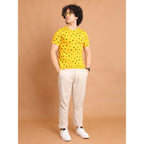 Generic Men's Casual Cotton Printed Round Neck Half Sleeve T-Shirt (Yellow)