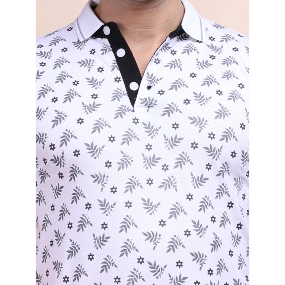 Generic Men's Casual Cotton Printed Polo Neck Half Sleeve T-Shirt (White)