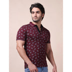 Generic Men's Casual Cotton Printed Polo Neck Half Sleeve T-Shirt (Plum)