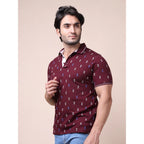 Generic Men's Casual Cotton Printed Polo Neck Half Sleeve T-Shirt (Plum)