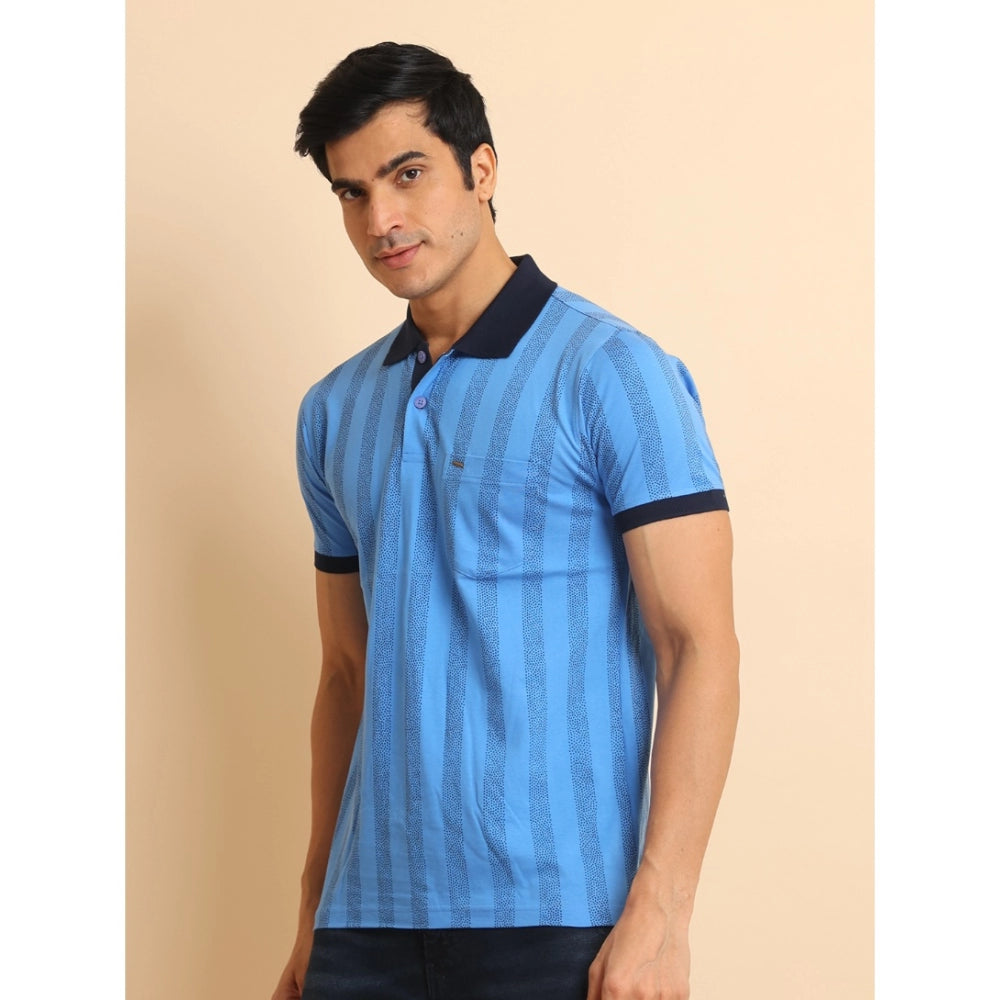 Generic Men's Casual Cotton Printed Polo Neck Half Sleeve T-Shirt (LightBlue)