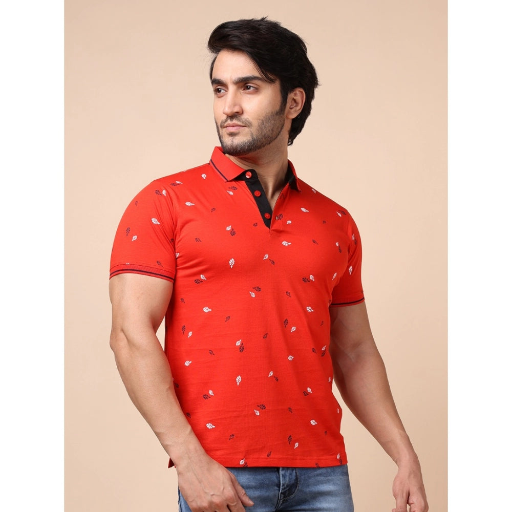 Generic Men's Casual Cotton Printed Polo Neck Half Sleeve T-Shirt (Red)