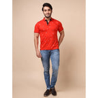 Generic Men's Casual Cotton Printed Polo Neck Half Sleeve T-Shirt (Red)
