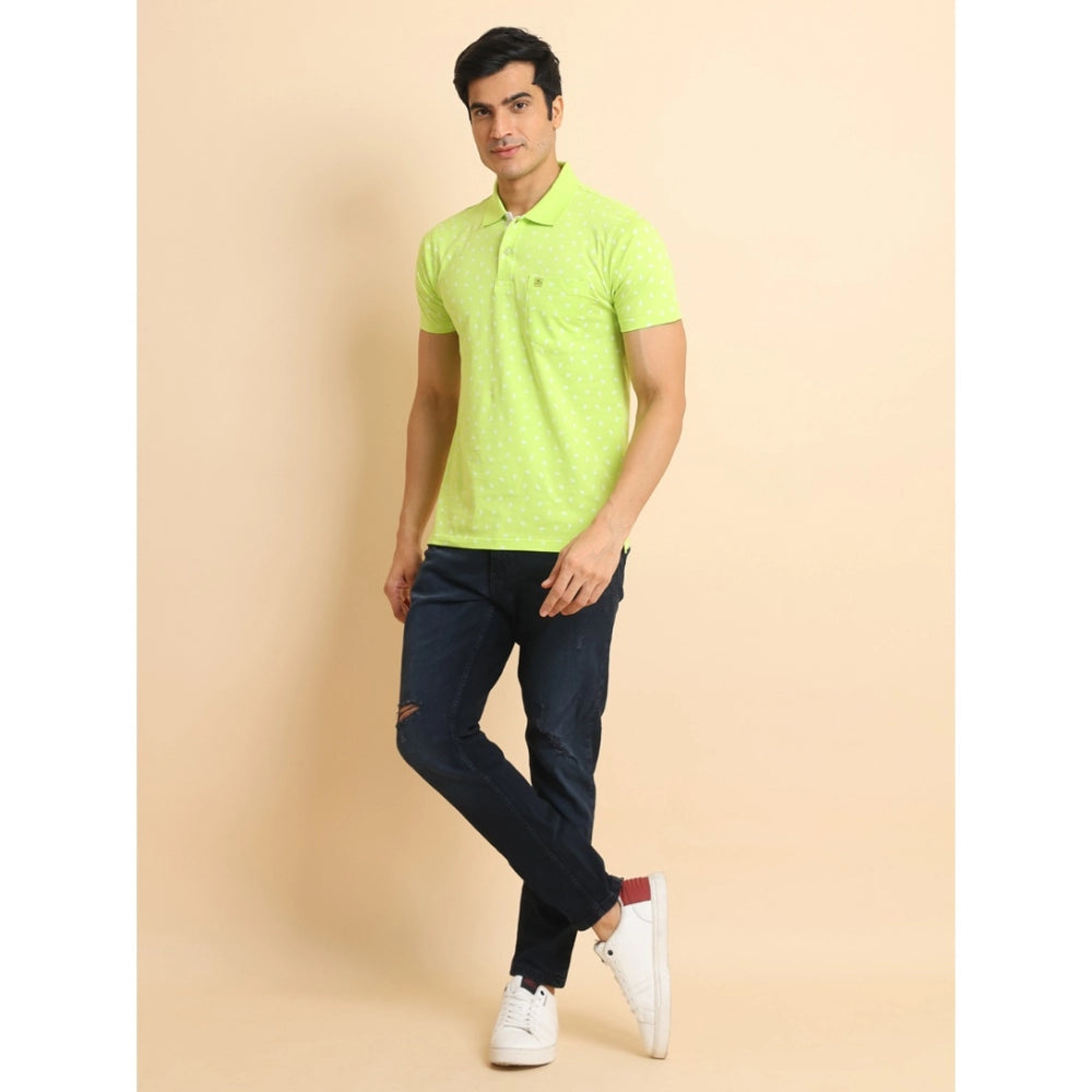 Generic Men's Casual Cotton Printed Polo Neck Half Sleeve T-Shirt (Green)