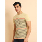 Generic Men's Casual Cotton Printed Round Neck Half Sleeve T-Shirt (Beige)
