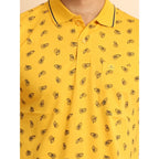 Generic Men's Casual Cotton Printed Polo Neck Half Sleeve T-Shirt (Mustard)