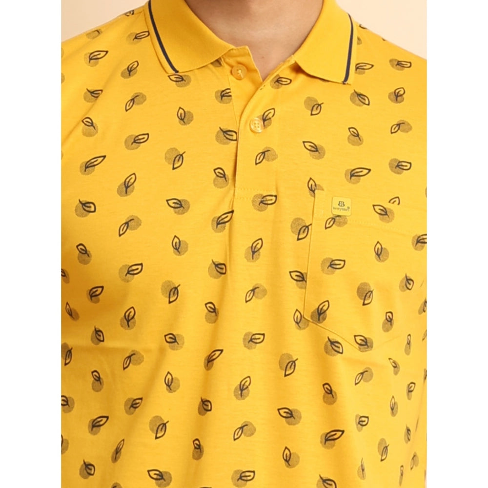 Generic Men's Casual Cotton Printed Polo Neck Half Sleeve T-Shirt (Mustard)