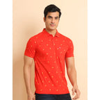 Generic Men's Casual Cotton Printed Polo Neck Half Sleeve T-Shirt (Red)