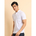 Generic Men's Casual Cotton Printed Polo Neck Half Sleeve T-Shirt (White)