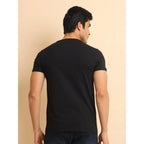 Generic Men's Casual Cotton Printed Round Neck Half Sleeve T-Shirt (Black)