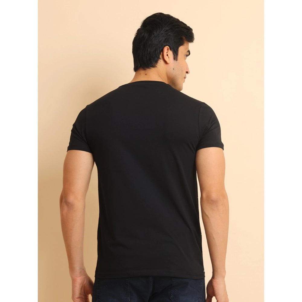 Generic Men's Casual Cotton Printed Round Neck Half Sleeve T-Shirt (Black)