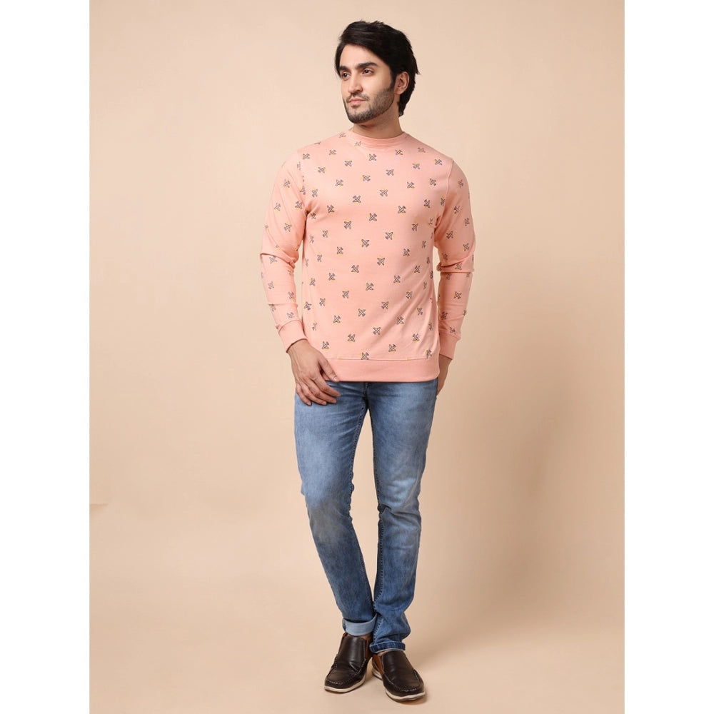 Generic Men's Casual Cotton Printed Round Neck Full Sleeve Sweat T-Shirt (Peach)