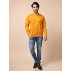 Generic Men's Casual Cotton Printed Round Neck Full Sleeve Sweat T-Shirt (Mustard)