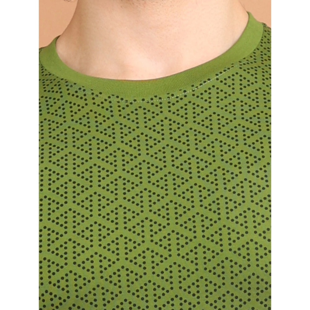 Generic Men's Casual Cotton Printed Round Neck Half Sleeve T-Shirt (Green)