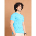 Generic Men's Casual Cotton Printed Round Neck Half Sleeve T-Shirt (Skyblue)