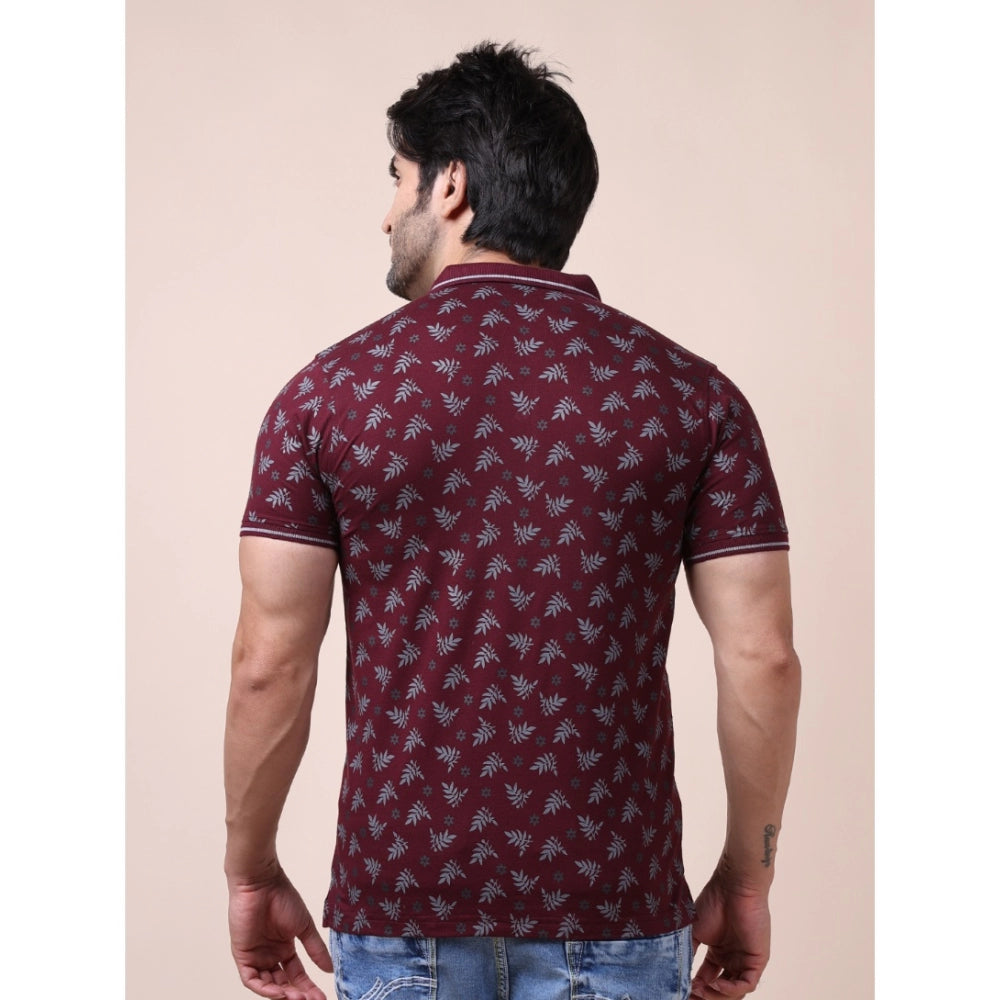 Generic Men's Casual Cotton Printed Polo Neck Half Sleeve T-Shirt (Plum)