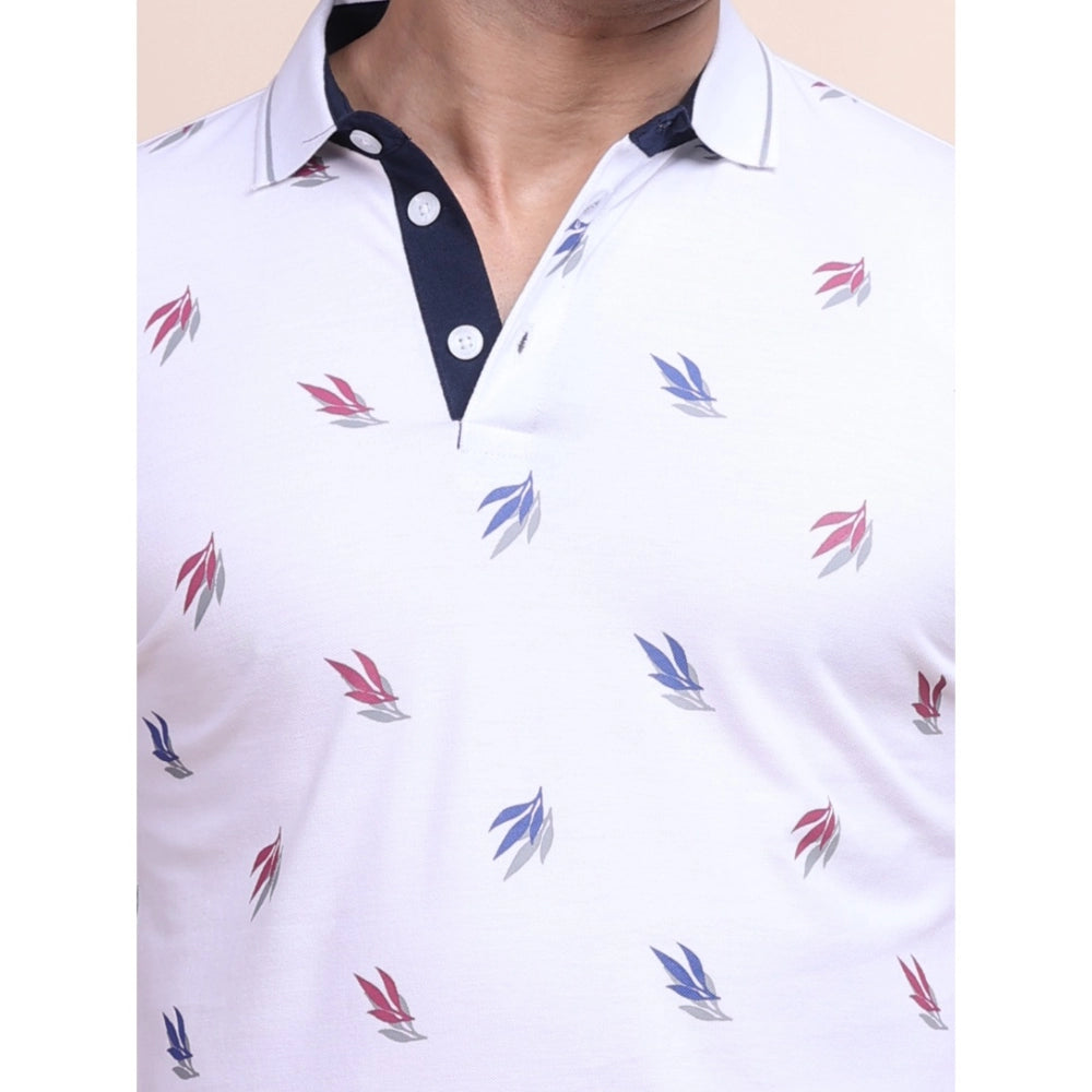 Generic Men's Casual Cotton Printed Polo Neck Half Sleeve T-Shirt (White)