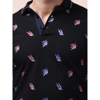 Generic Men's Casual Cotton Printed Polo Neck Half Sleeve T-Shirt (Black)