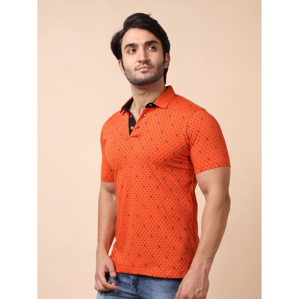 Generic Men's Casual Cotton Printed Polo Neck Half Sleeve T-Shirt (Rust)