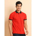 Generic Men's Casual Cotton Printed Polo Neck Half Sleeve T-Shirt (Red)