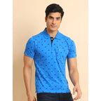 Generic Men's Casual Cotton Printed Polo Neck Half Sleeve T-Shirt (Blue)