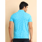 Generic Men's Casual Cotton Printed Polo Neck Half Sleeve T-Shirt (Skyblue)