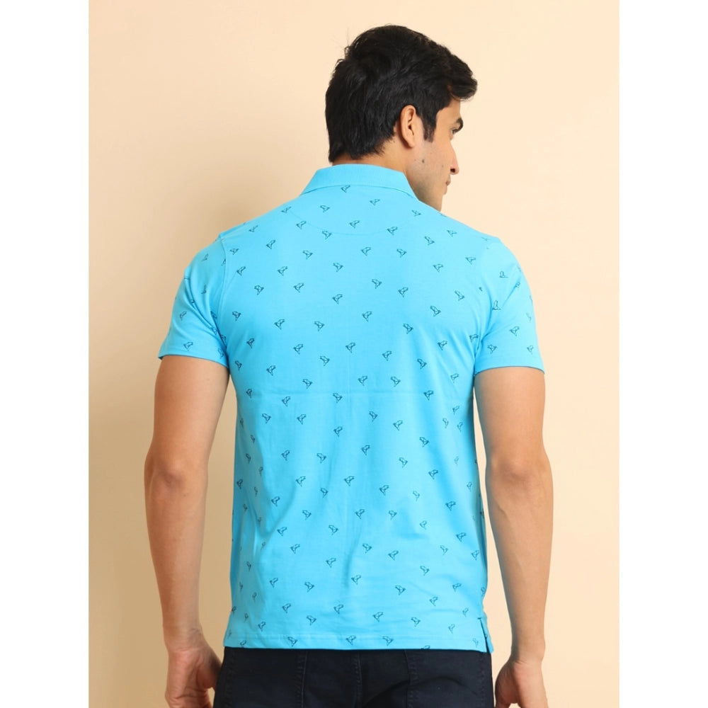 Generic Men's Casual Cotton Printed Polo Neck Half Sleeve T-Shirt (Skyblue)