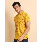 Generic Men's Casual Cotton Printed Polo Neck Half Sleeve T-Shirt (Mustard)