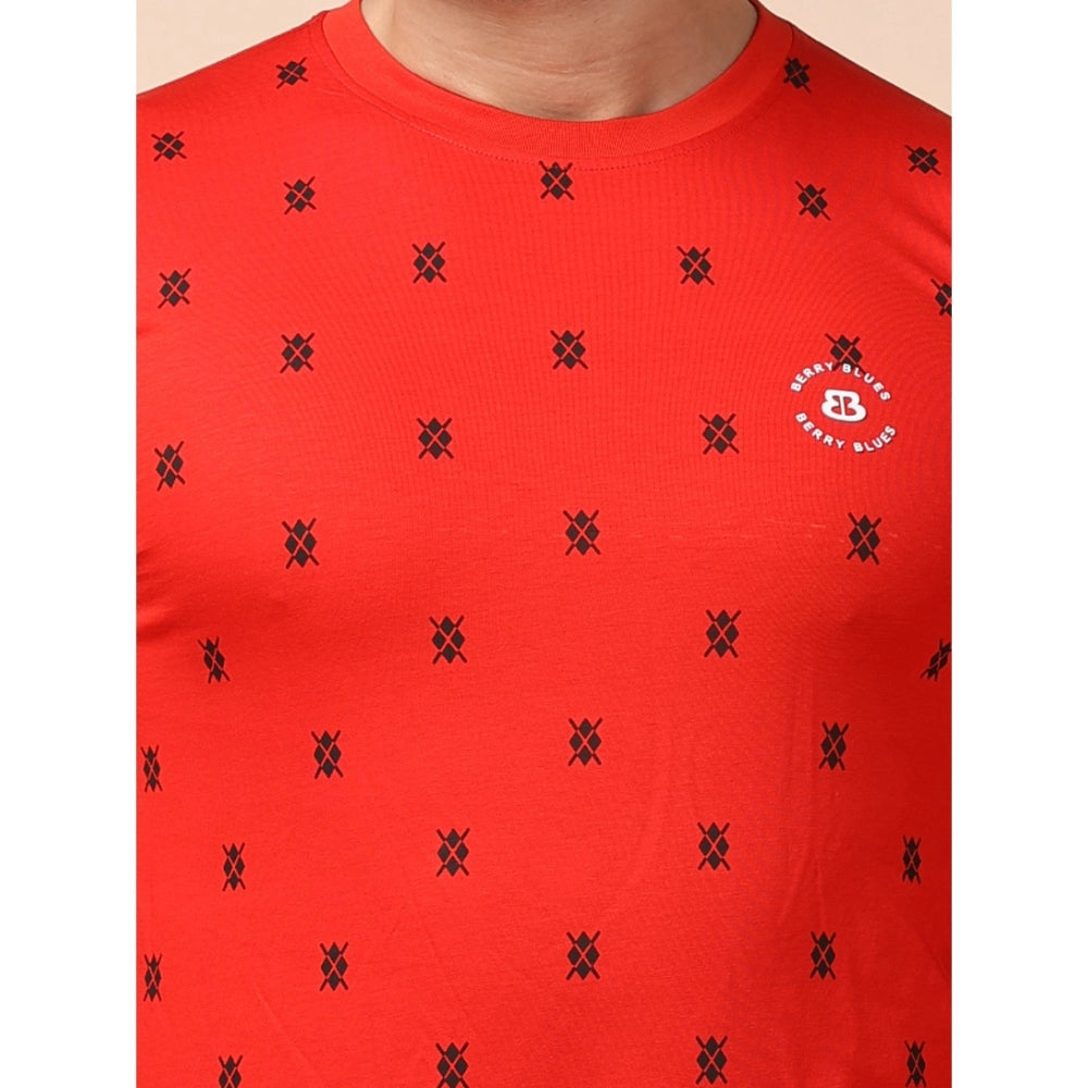 Generic Men's Casual Cotton Printed Round Neck Full Sleeve T-Shirt (Red)