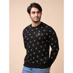 Generic Men's Casual Cotton Printed Round Neck Full Sleeve Sweat T-Shirt (Black)