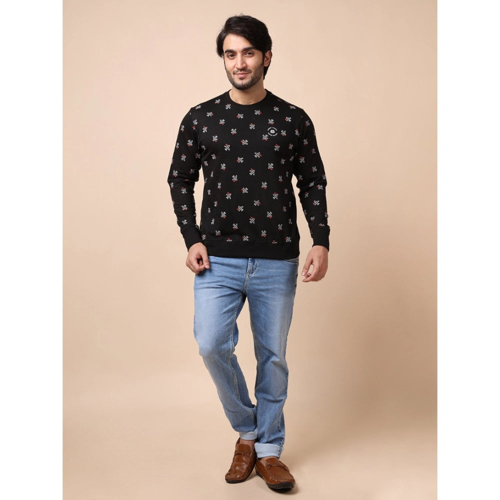 Generic Men's Casual Cotton Printed Round Neck Full Sleeve Sweat T-Shirt (Black)