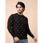 Generic Men's Casual Cotton Printed Round Neck Full Sleeve Sweat T-Shirt (Black)