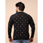 Generic Men's Casual Cotton Printed Round Neck Full Sleeve Sweat T-Shirt (Black)
