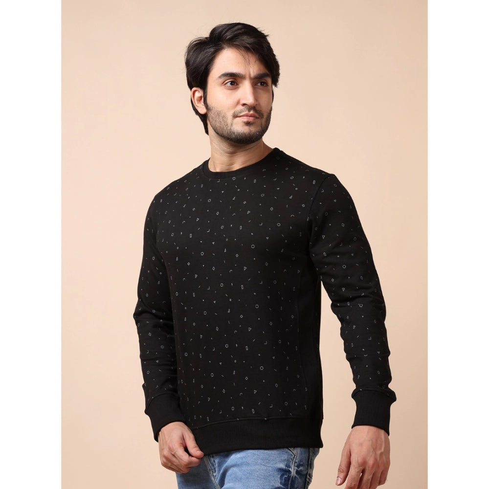 Generic Men's Casual Cotton Printed Round Neck Full Sleeve Sweat T-Shirt (Black)