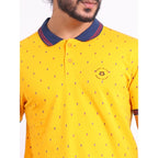 Generic Men's Casual Cotton Printed Polo Neck Half Sleeve T-Shirt (Turmeric)