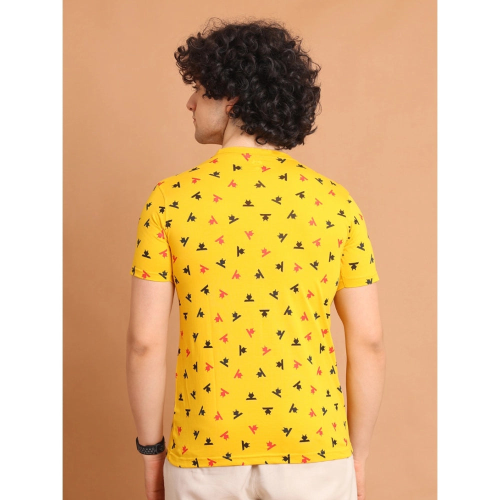 Generic Men's Casual Cotton Printed Round Neck Half Sleeve T-Shirt (Yellow)