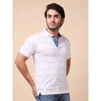 Generic Men's Casual Cotton Printed Polo Neck Half Sleeve T-Shirt (White)