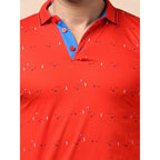Generic Men's Casual Cotton Printed Polo Neck Half Sleeve T-Shirt (Red)