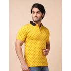 Generic Men's Casual Cotton Printed Polo Neck Half Sleeve T-Shirt (Yellow)
