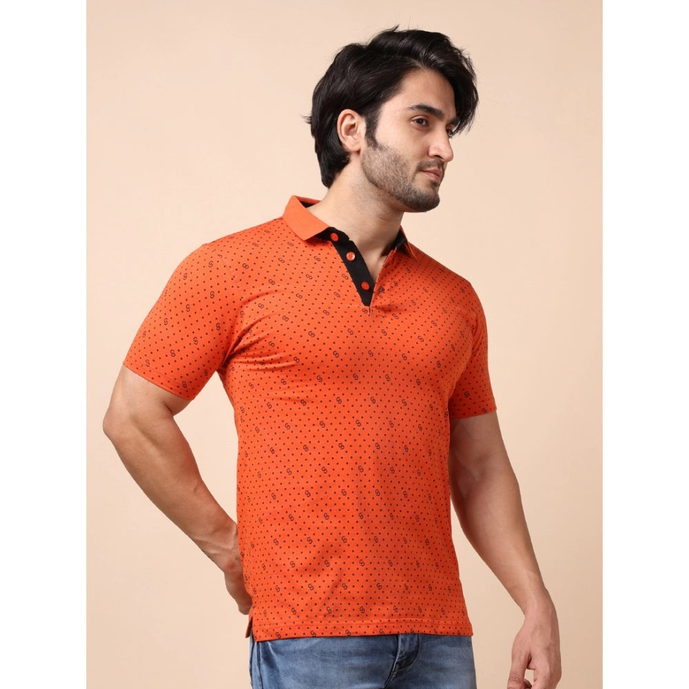 Generic Men's Casual Cotton Printed Polo Neck Half Sleeve T-Shirt (Rust)