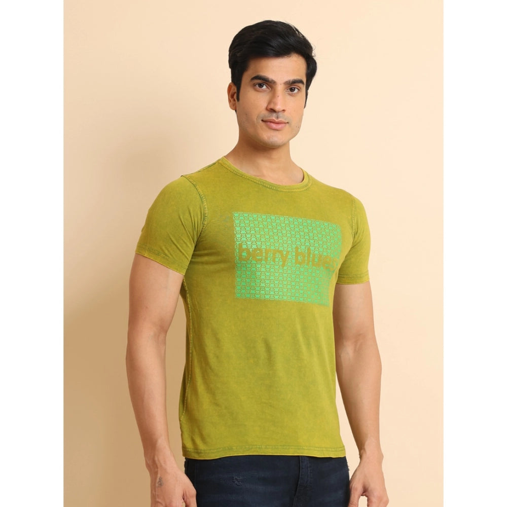 Generic Men's Casual Cotton Printed Round Neck Half Sleeve T-Shirt (Green)