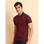 Generic Men's Casual Cotton Printed Polo Neck Half Sleeve T-Shirt (Plum)