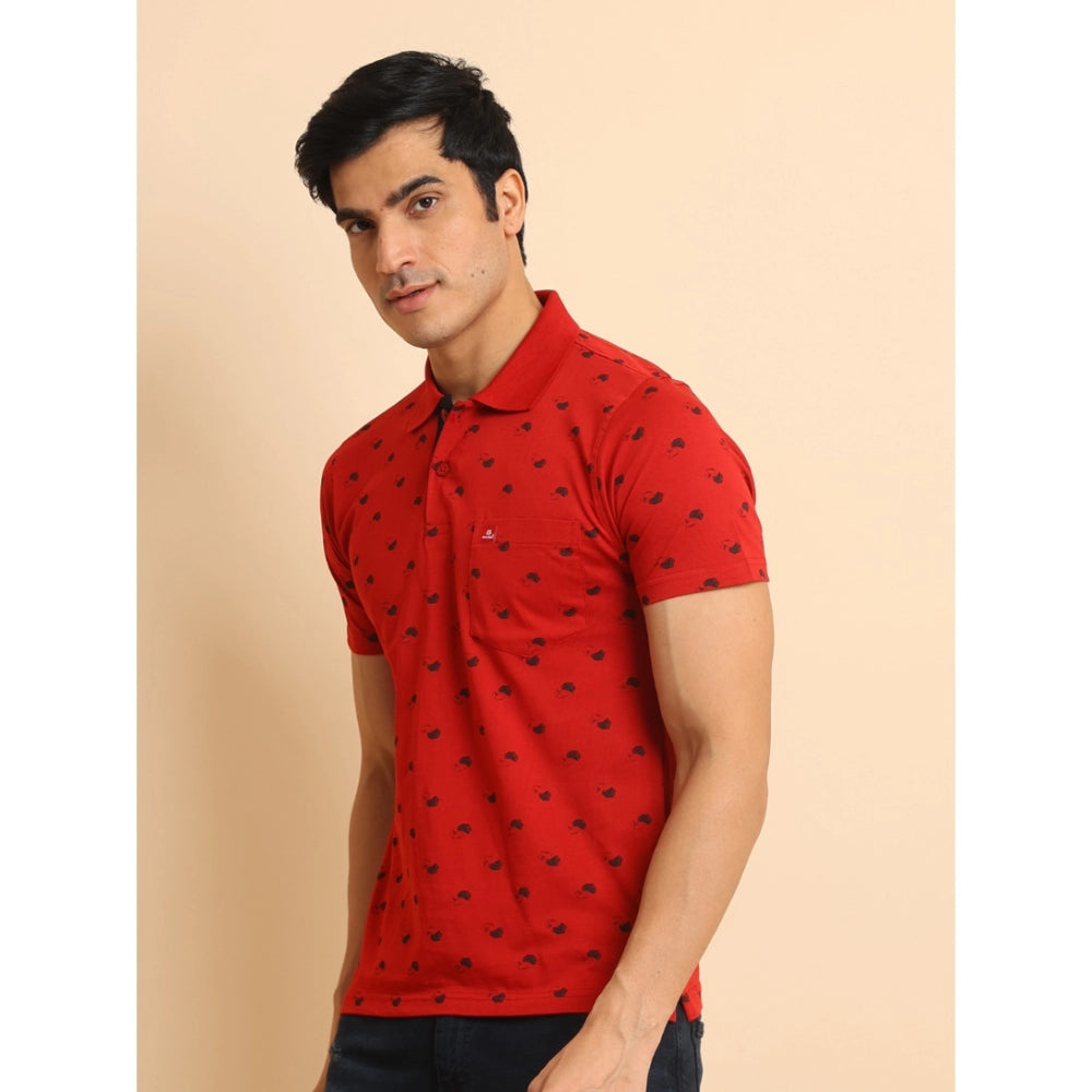 Generic Men's Casual Cotton Printed Polo Neck Half Sleeve T-Shirt (Red)