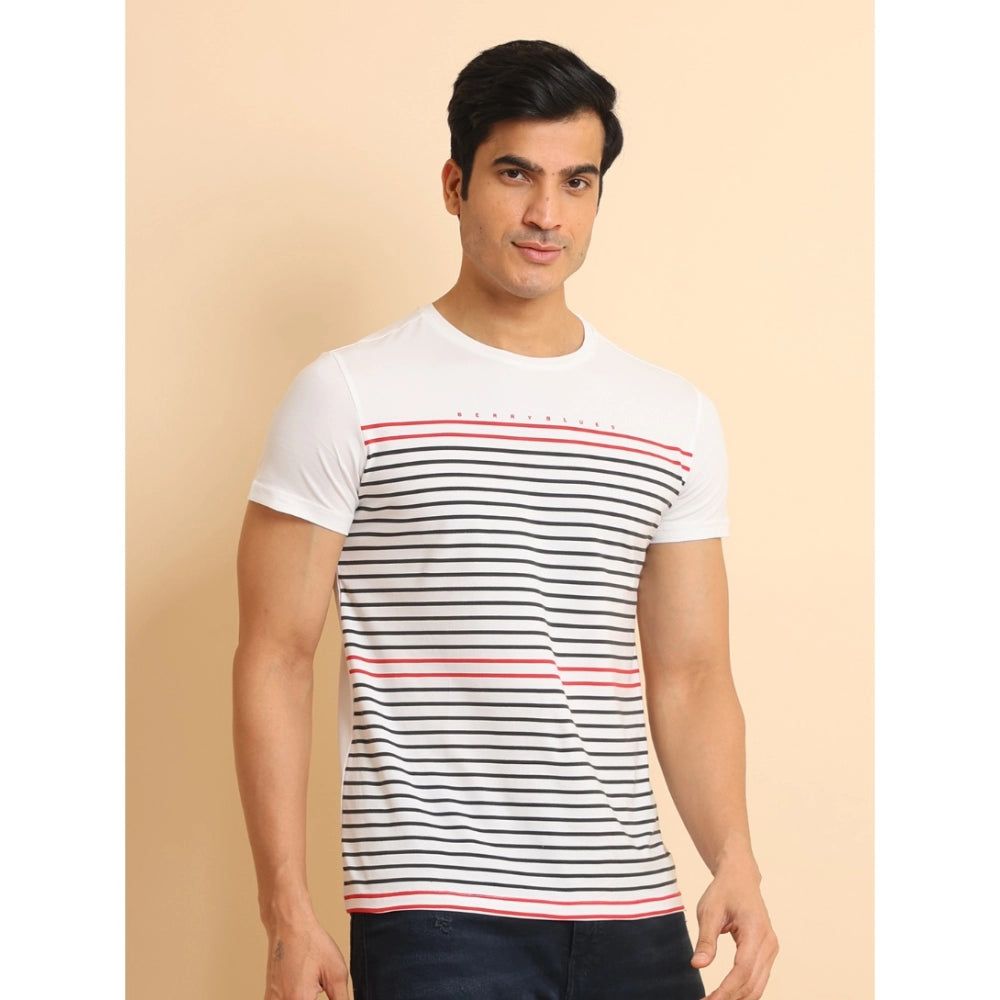 Generic Men's Casual Cotton Printed Round Neck Half Sleeve T-Shirt (White)