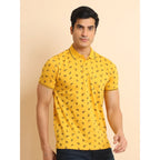 Generic Men's Casual Cotton Printed Polo Neck Half Sleeve T-Shirt (Mustard)