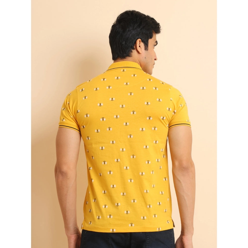 Generic Men's Casual Cotton Printed Polo Neck Half Sleeve T-Shirt (Mustard)