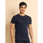 Generic Men's Casual Cotton Solid Round Neck Half Sleeve T-Shirt (Navy)